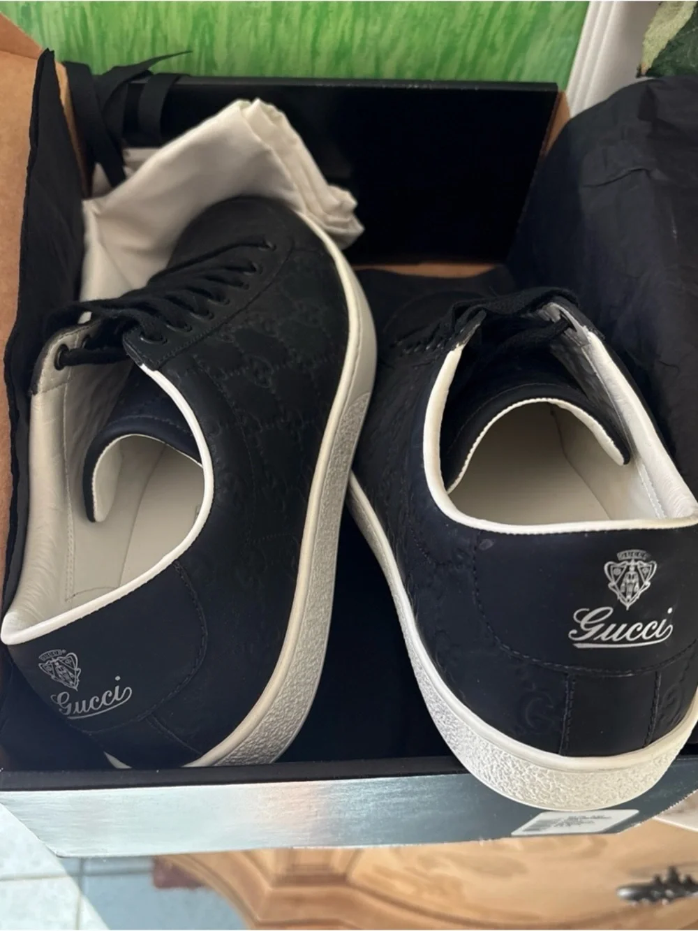 GUCCI Men’s Gg Monogram Black Guccissima Sneakers Sz 8.5 D New Authentic 322734